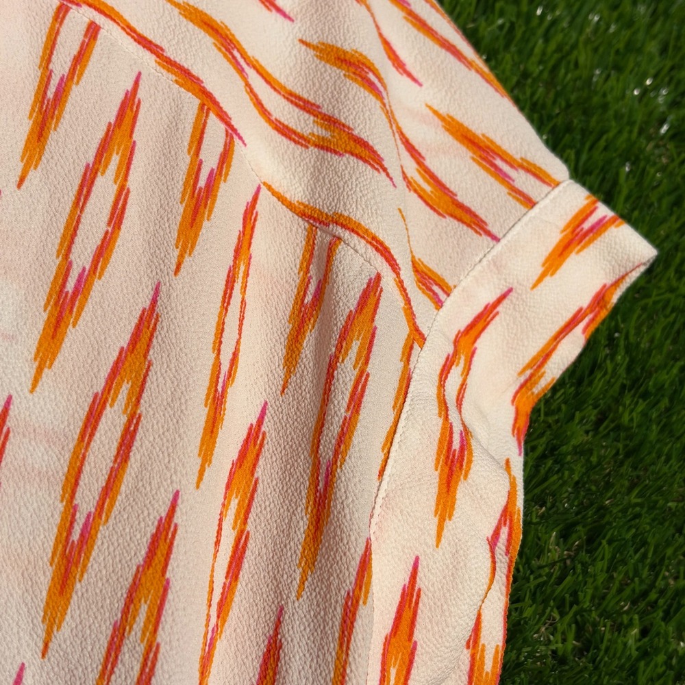Investments Womens Orange Ikat Print Short Sleeve Button Up Top Blouse Sz M BOHO - Picture 2 of 6